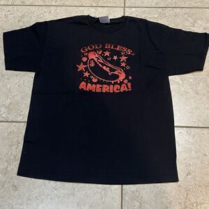 Hanes Activewear "God Bless America" Hotdog Short Sleeve T-Shirt‎ Men's Large